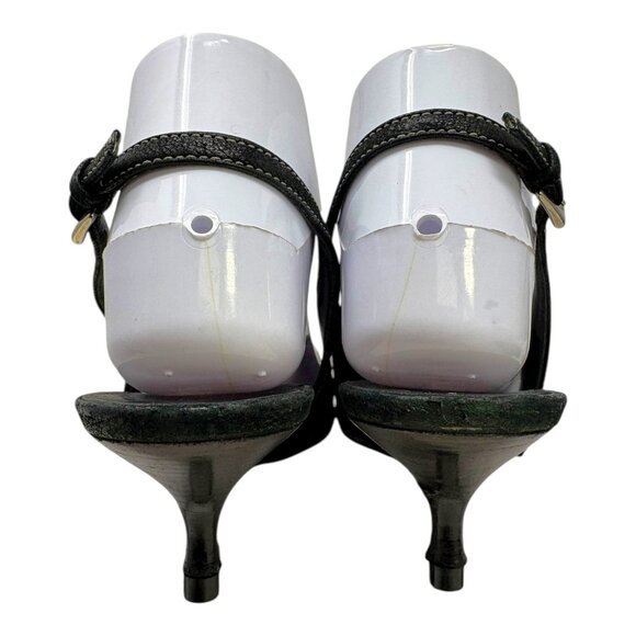 Prada Black Textured Leather Braided Horse Bit Slingback Kitten Heels - Picture 6 of 11